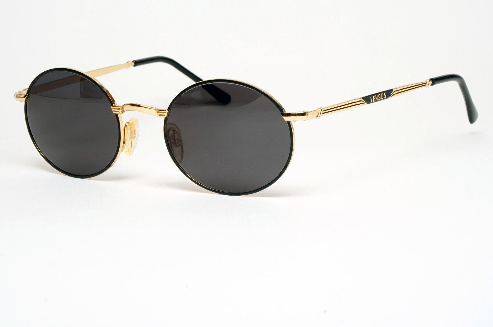 Versus Sunglasses 1996 by Gianni Versace Vintage Round Black MOD E74 COL 59M
