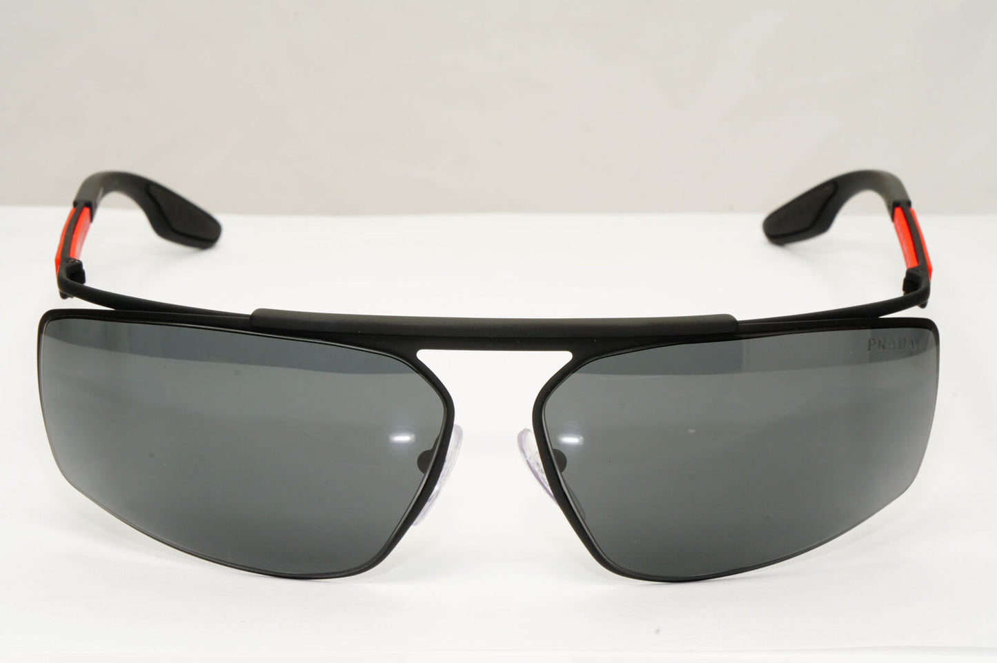Prada Sunglasses Black Sport Wrap Around Red Stripe PS51WS SPS 51W DG0-06F