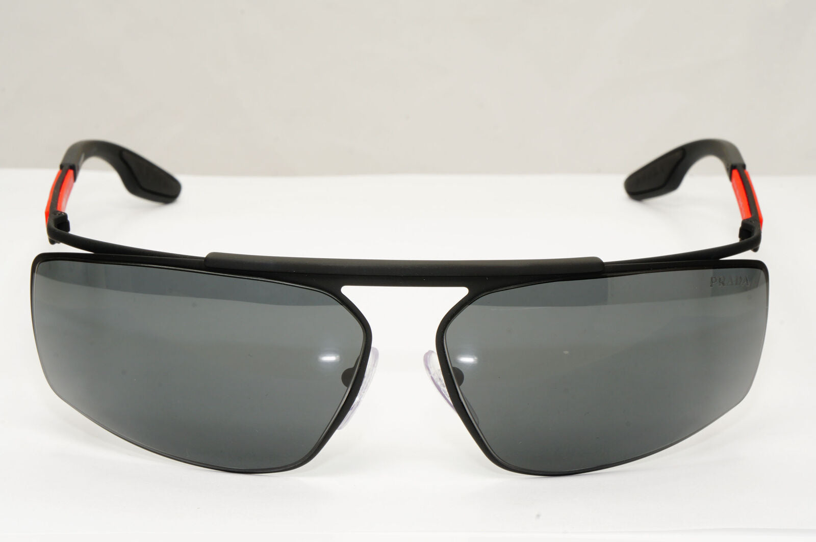 Prada Sunglasses Black Sport Wrap Around Red Stripe PS51WS SPS 51W DG0-06F