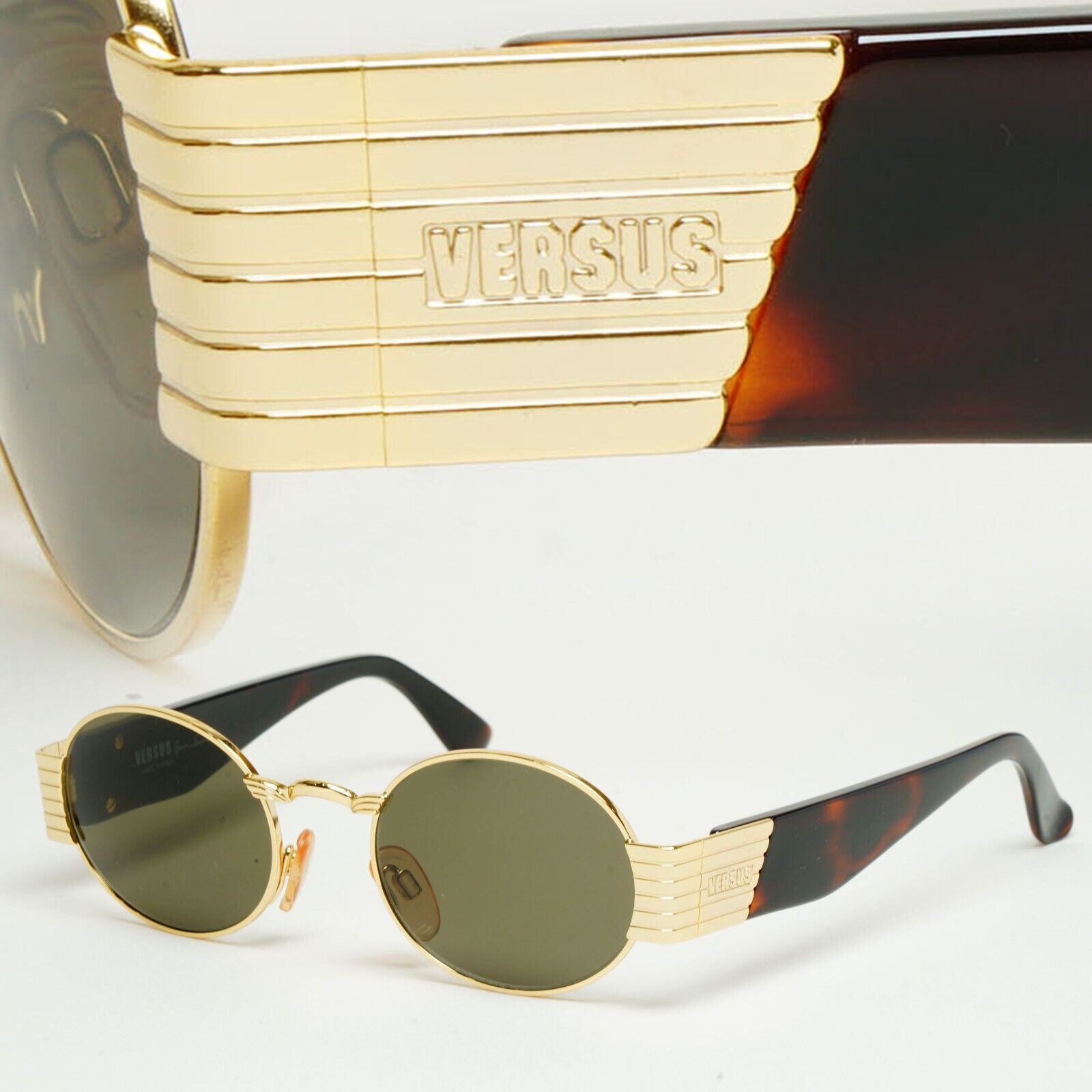 Versus Sunglasses 1996 by Gianni Versace Vintage Gold Oval Brown MOD F12 COL 030