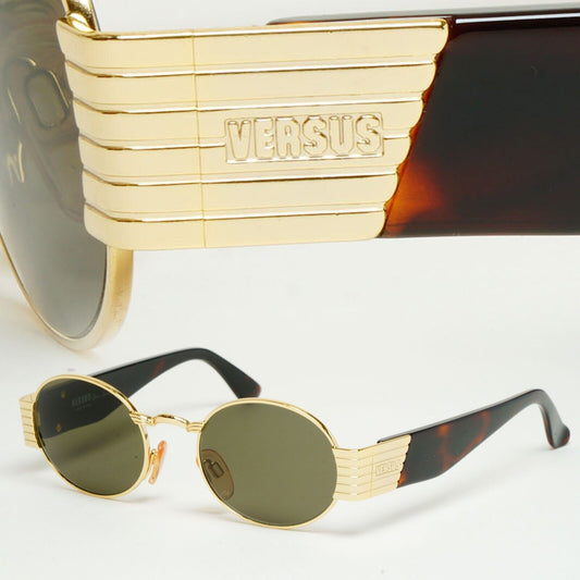 Versus Sunglasses 1996 by Gianni Versace Vintage Gold Oval Brown MOD F12 COL 030