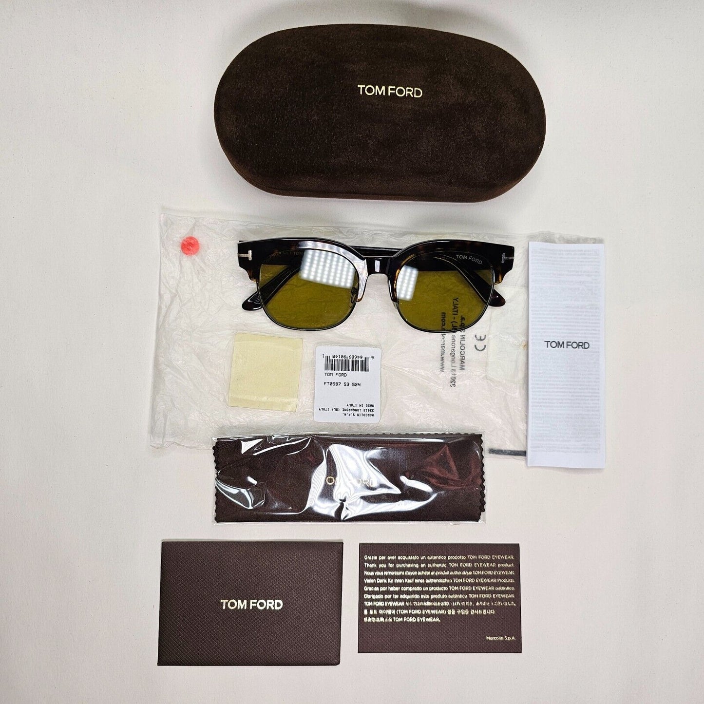 Tom Ford Sunglasses Harry-02 Glass Lens Brown Green Square FT0597 TF 597 52N