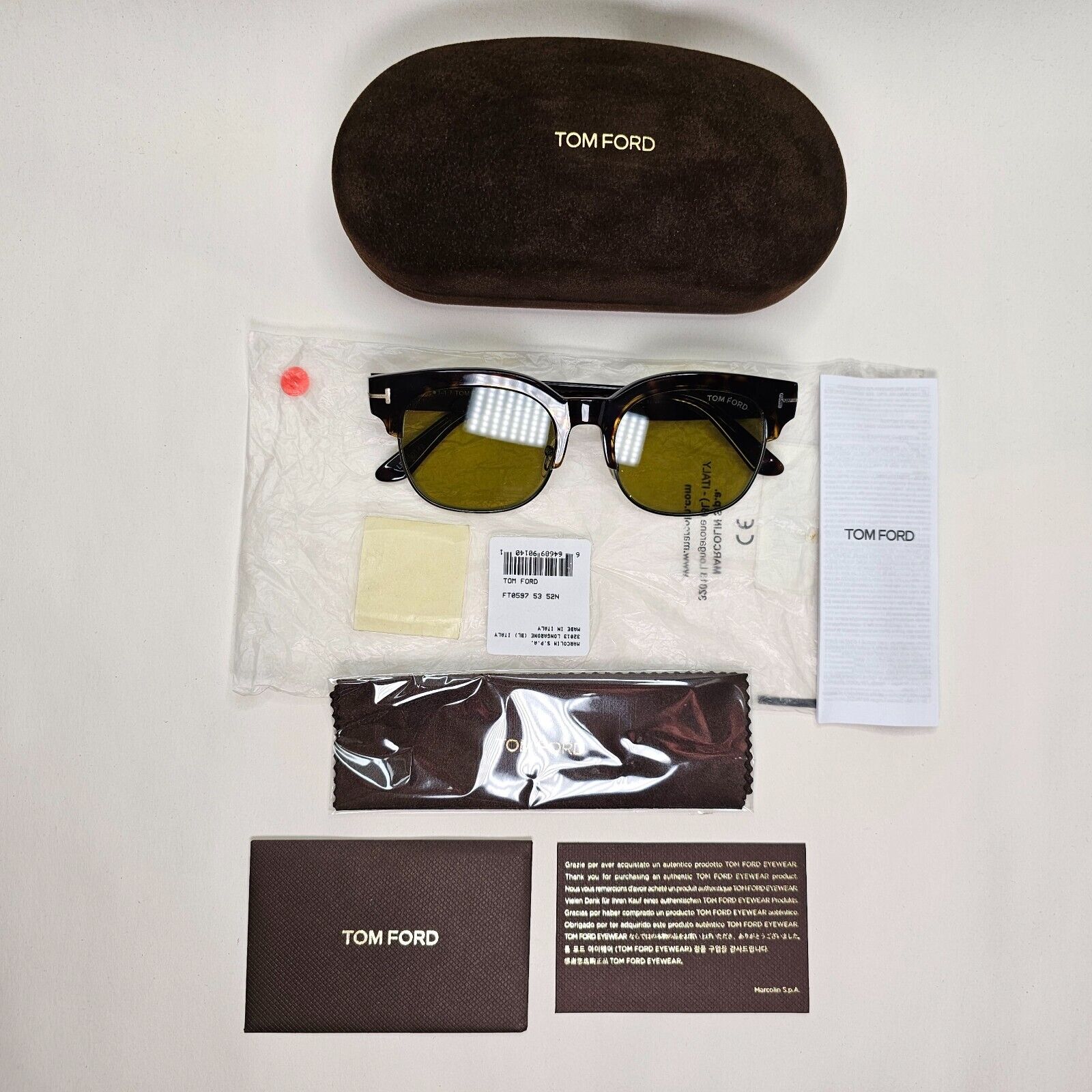 Tom Ford Sunglasses Harry-02 Glass Lens Brown Green Square FT0597 TF 597 52N