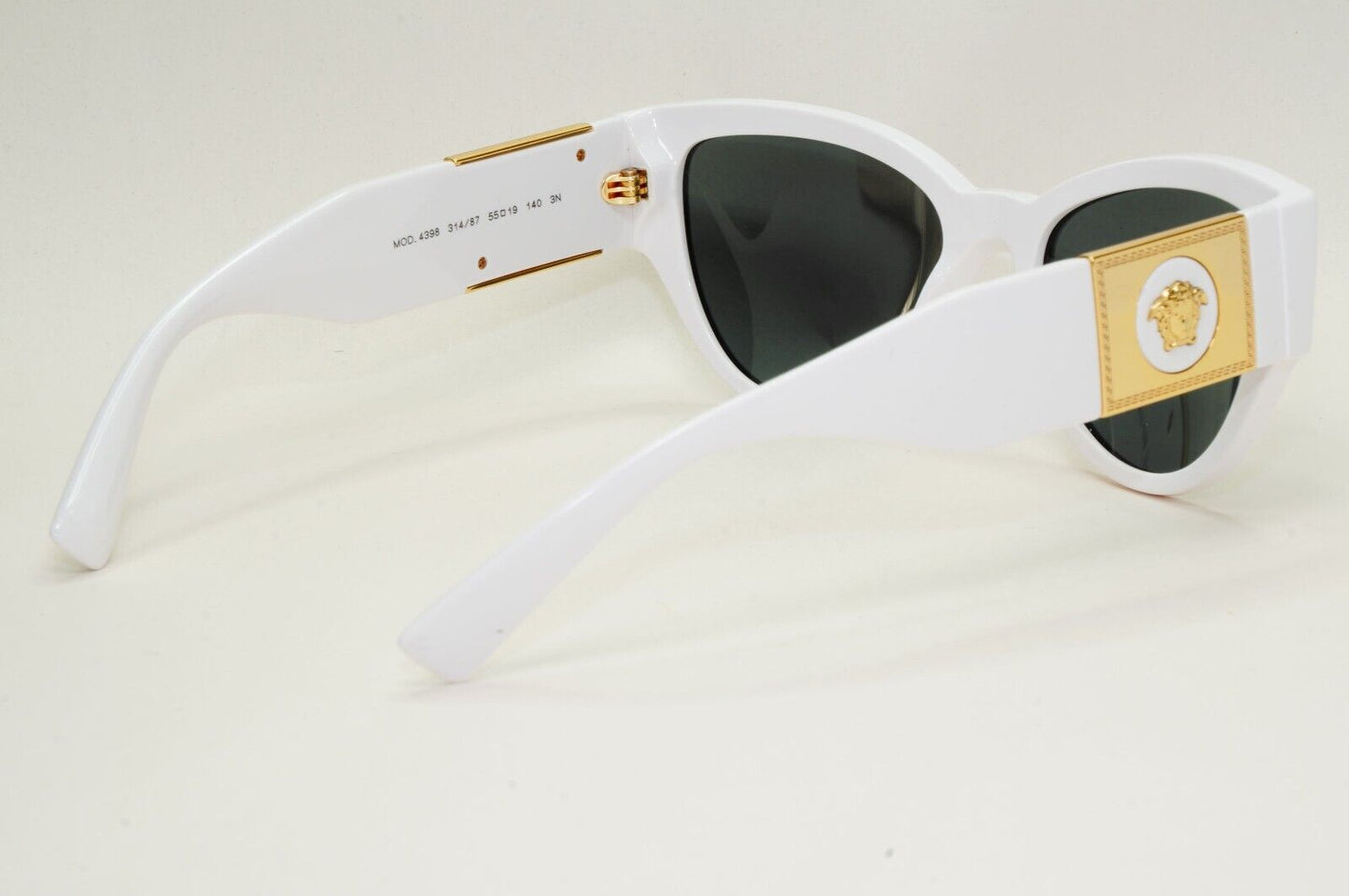 Versace Sunglasses White Gold Medusa Cat Eye Black Dark Grey MOD VE 4398 314/87