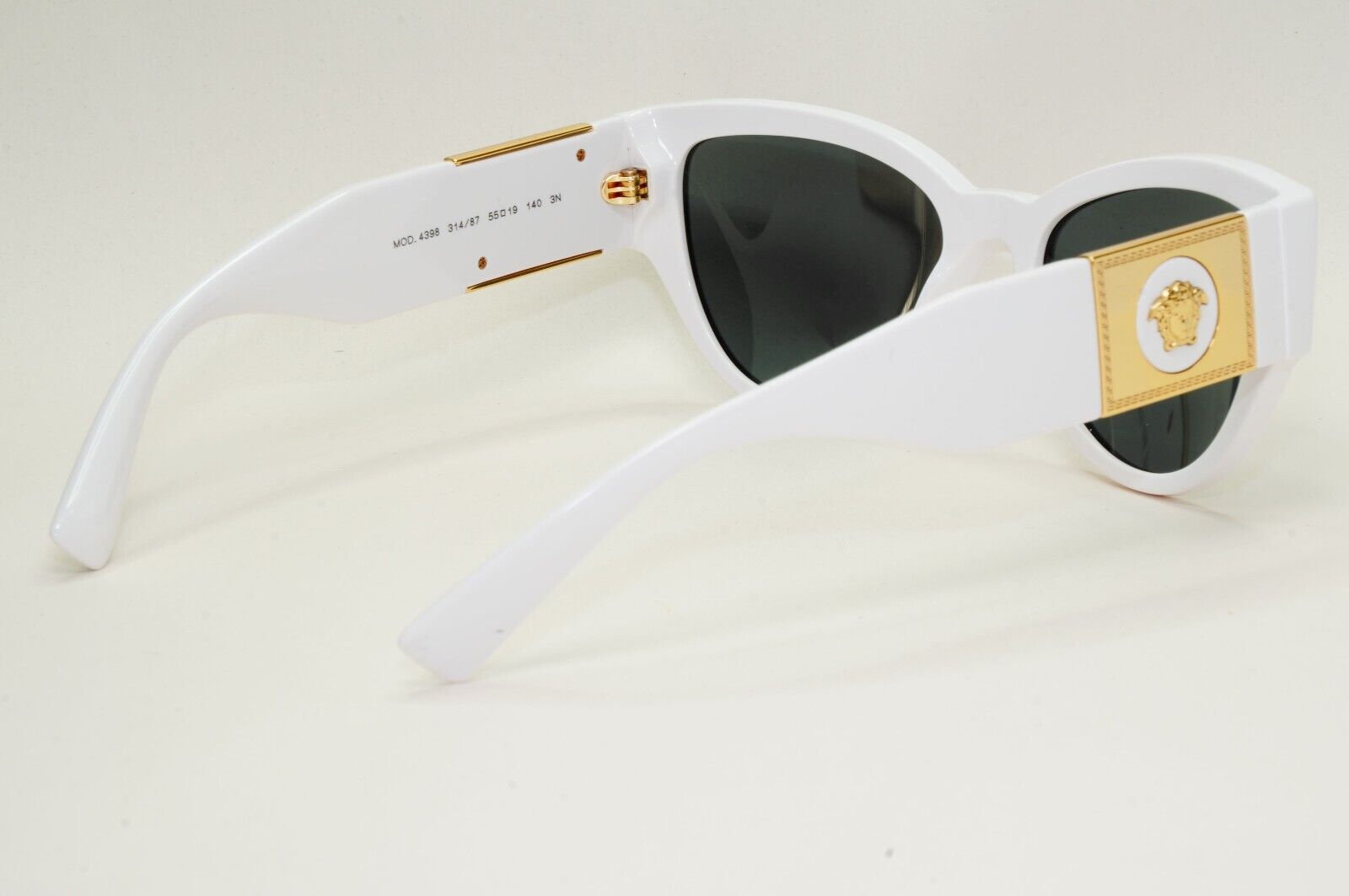 Versace Sunglasses White Gold Medusa Cat Eye Black Dark Grey MOD VE 4398 314/87