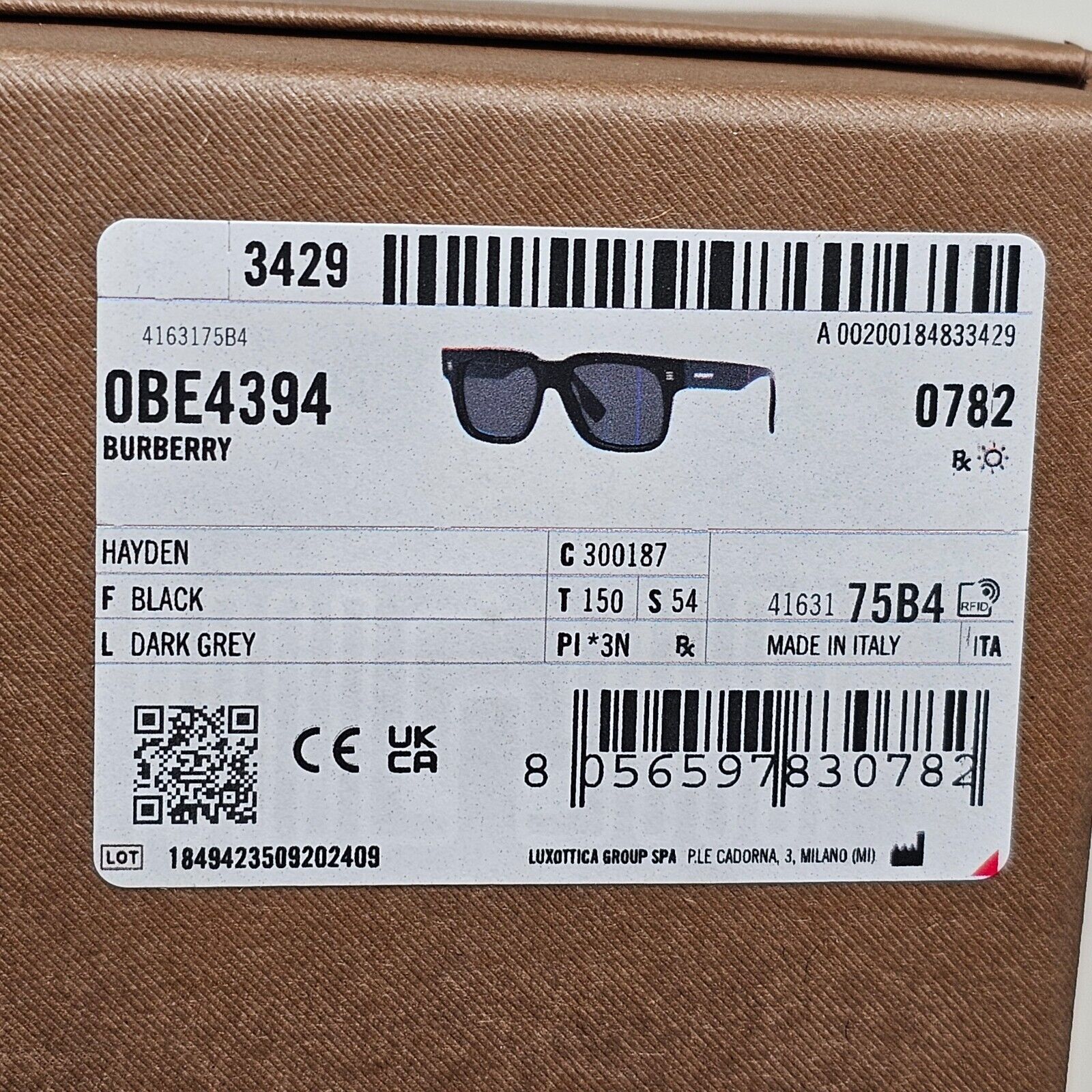 Burberry Sunglasses Hayden Black Square Dark Grey BE 4394 3001/87 54mm