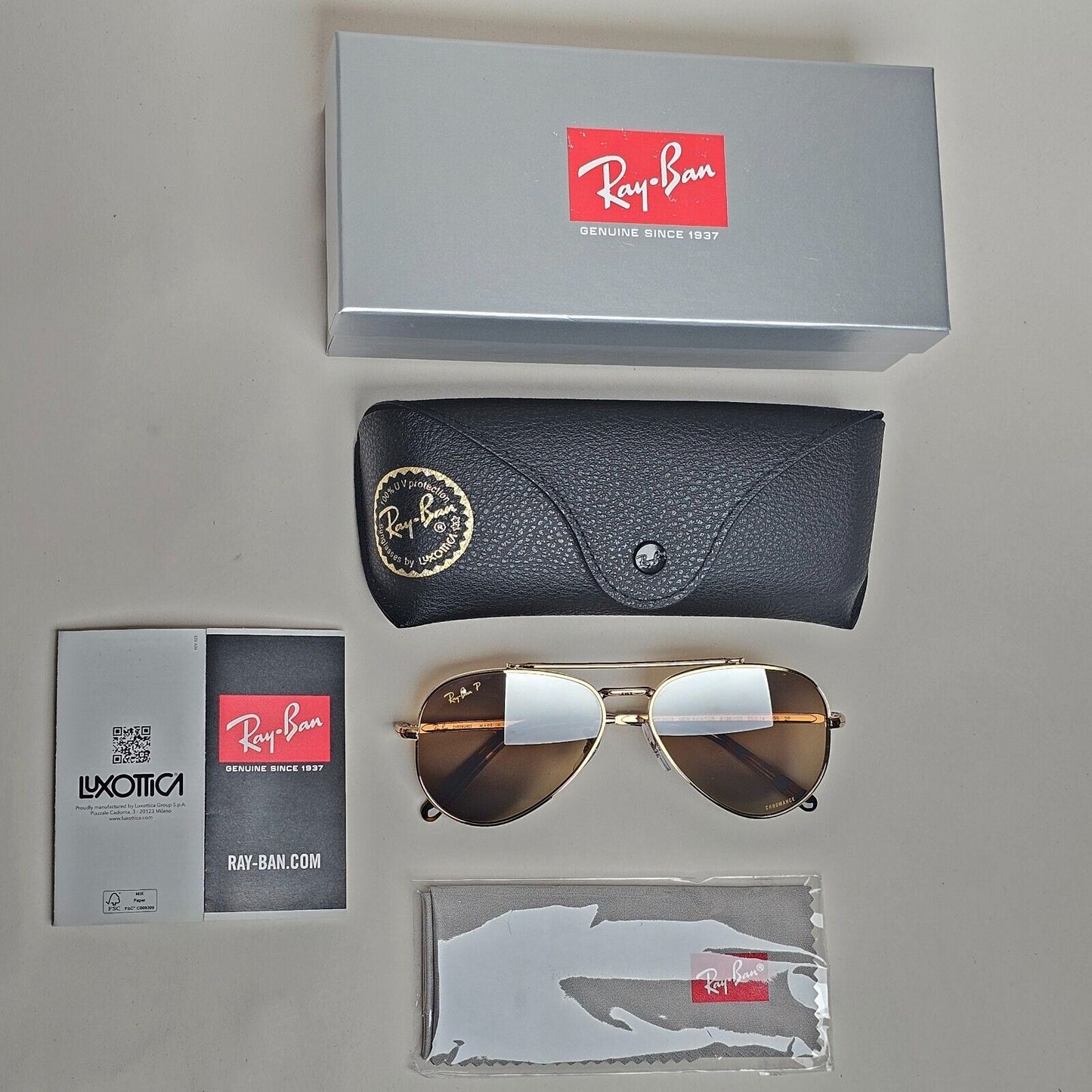 Ray-Ban Sunglasses Polarized New Aviator Gold Brown RB 3625 9196/G5 55mm