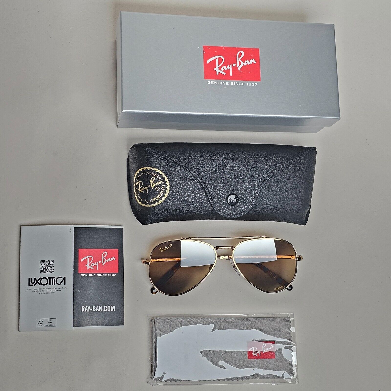 Ray-Ban Sunglasses Polarized New Aviator Gold Brown RB 3625 9196/G5 55mm