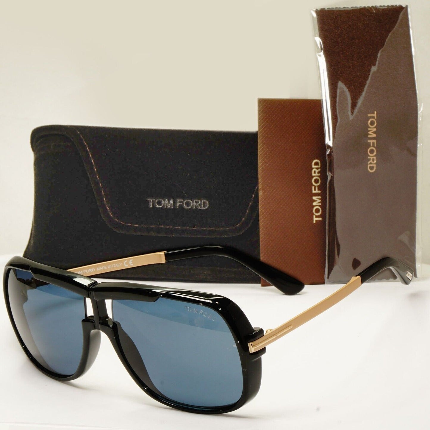 Tom Ford Sunglasses Caine Black Gold Grey Square Mens FT0800 TF800 01A 62mm