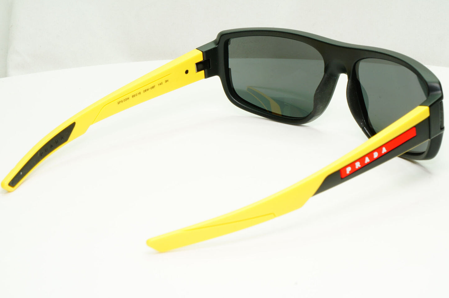 Prada Black Yellow Sunglasses Rectangle Red Stripe PS03WS SPS 03W 08W-06F