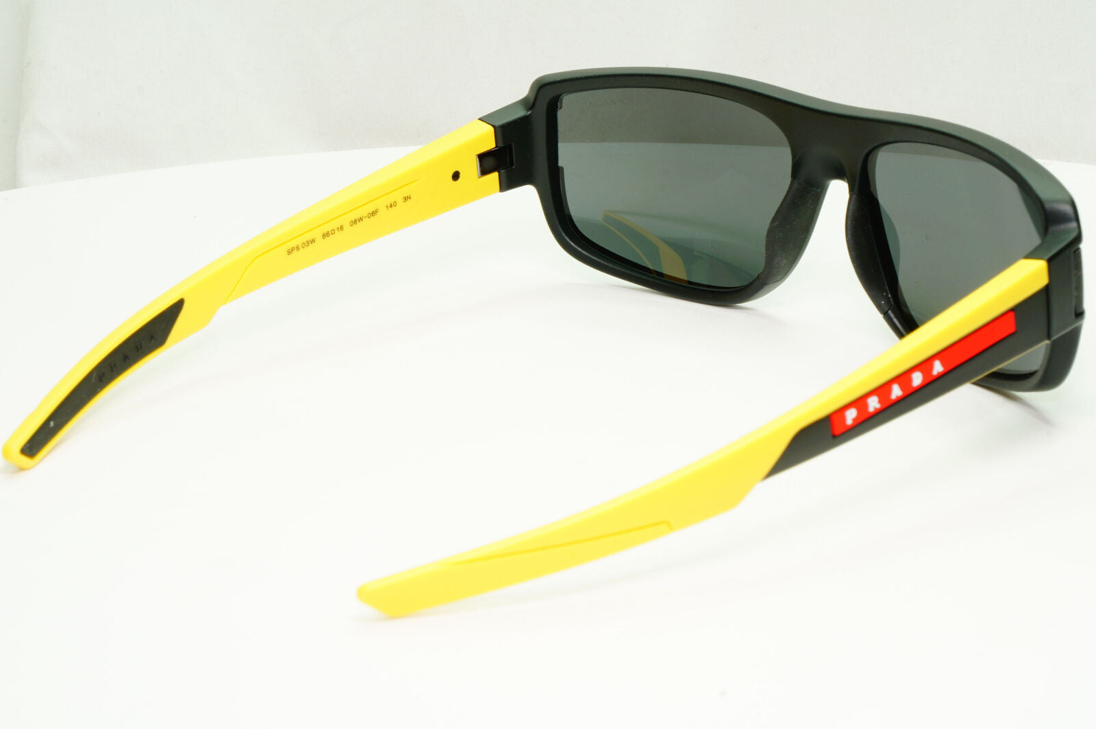 Prada Black Yellow Sunglasses Rectangle Red Stripe PS03WS SPS 03W 08W-06F