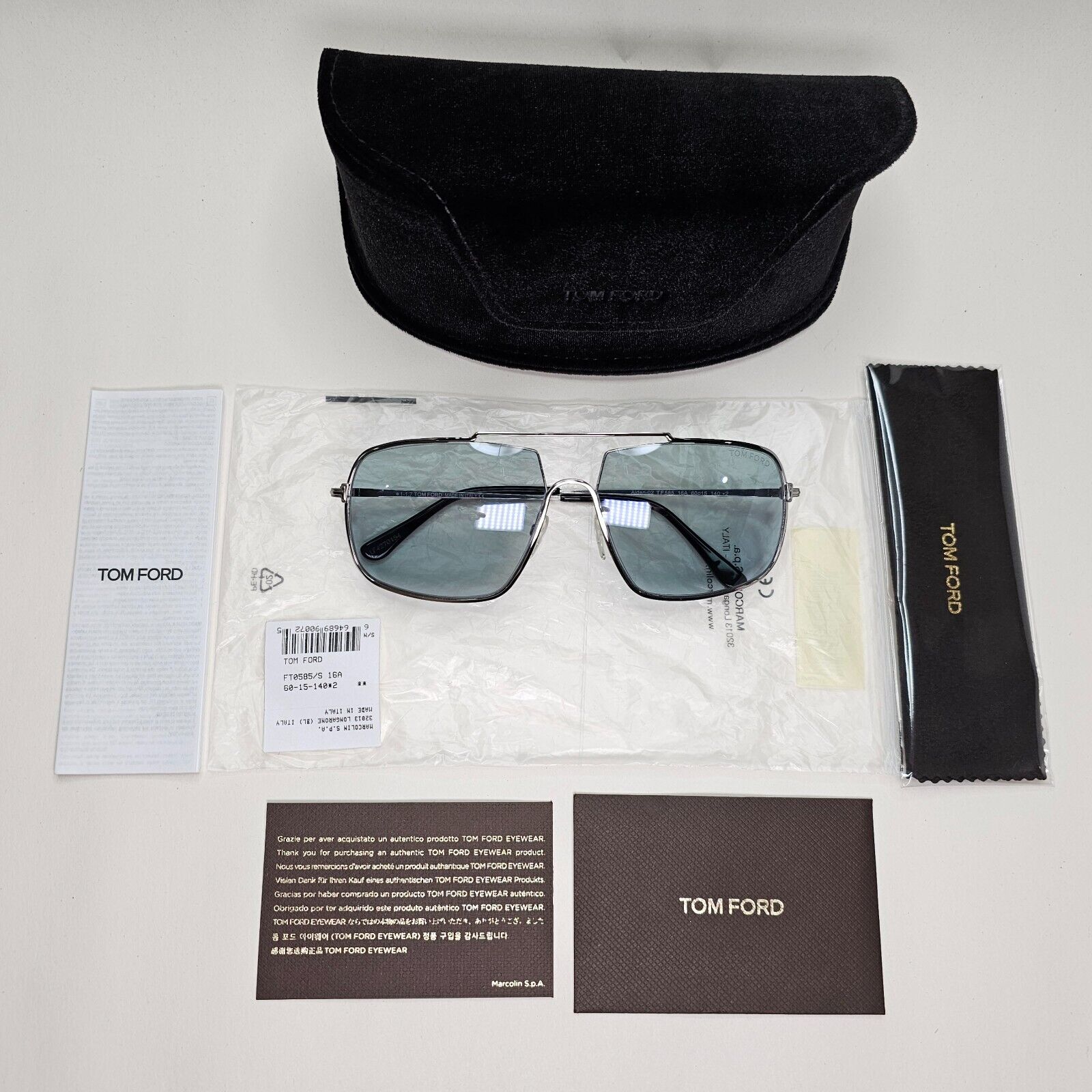 Tom Ford Sunglasses Aiden-02 Silver Mirror Square Navigator FT0585 TF 585 16A