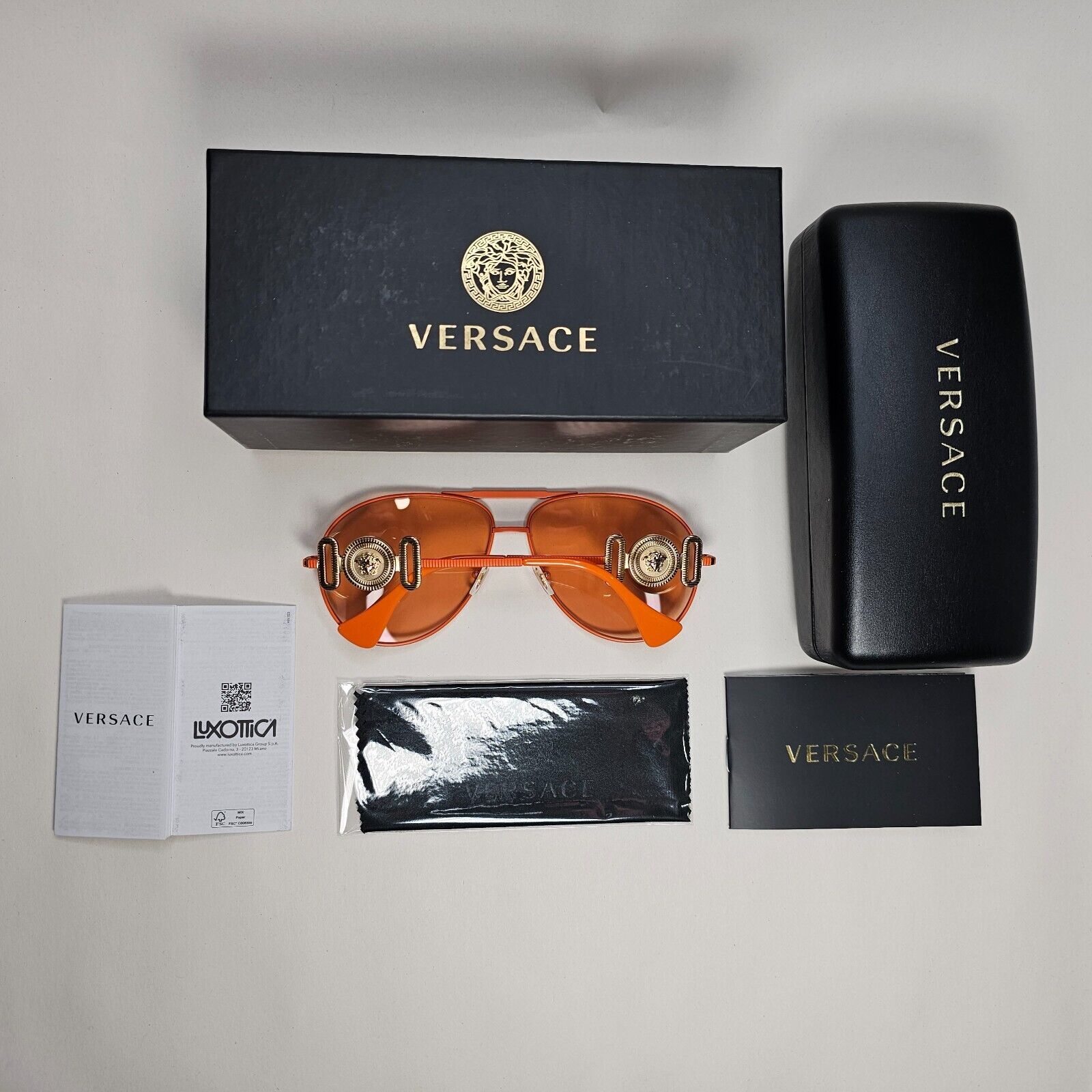 Versace Sunglasses Orange Matte Pilot Oversized Large MOD VE 2249 1485/74 65mm