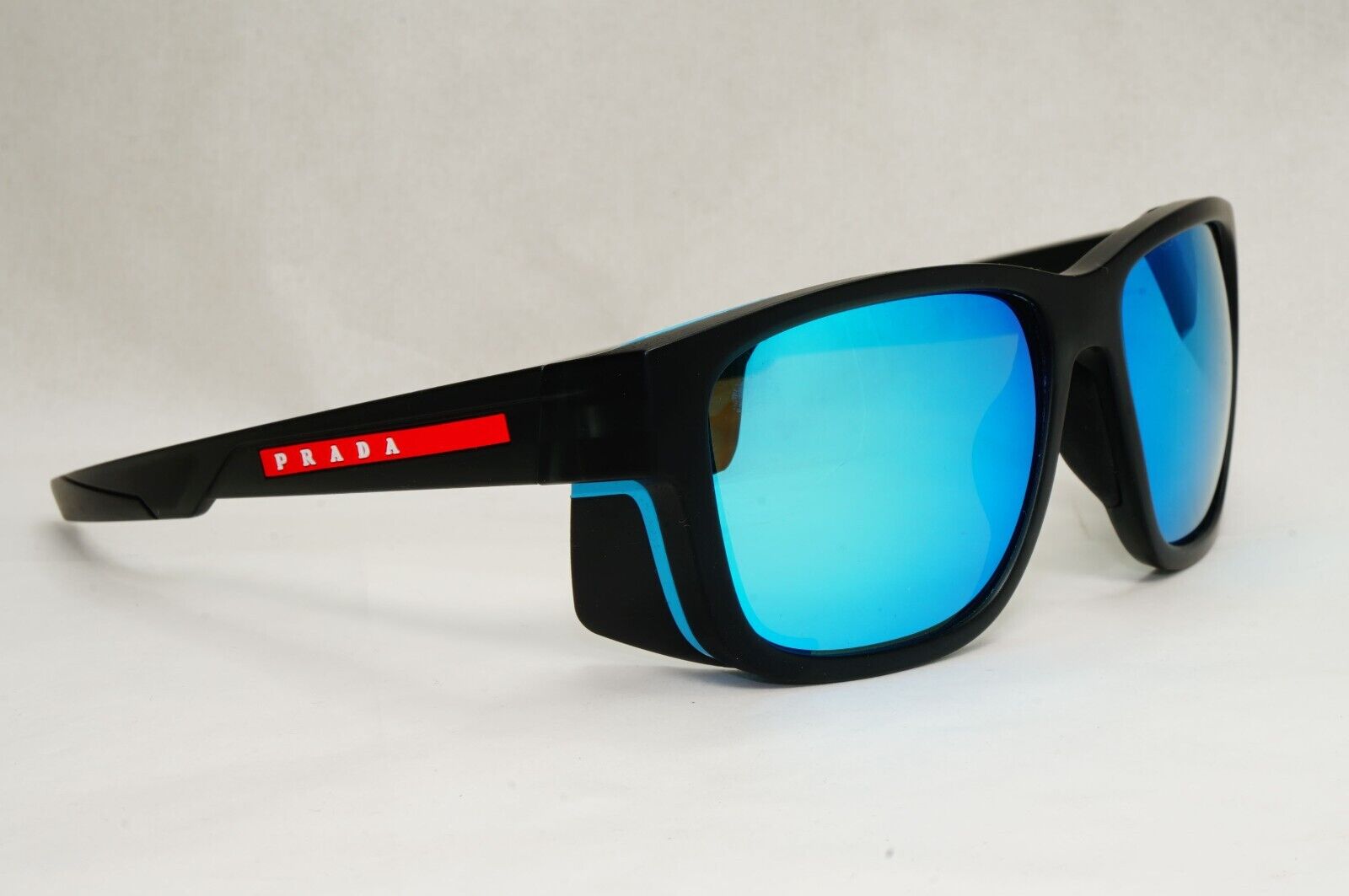 Prada Sunglasses Blue Mirror Grey Rubber Side Shields PS07WS SPS 07W 13C-08R