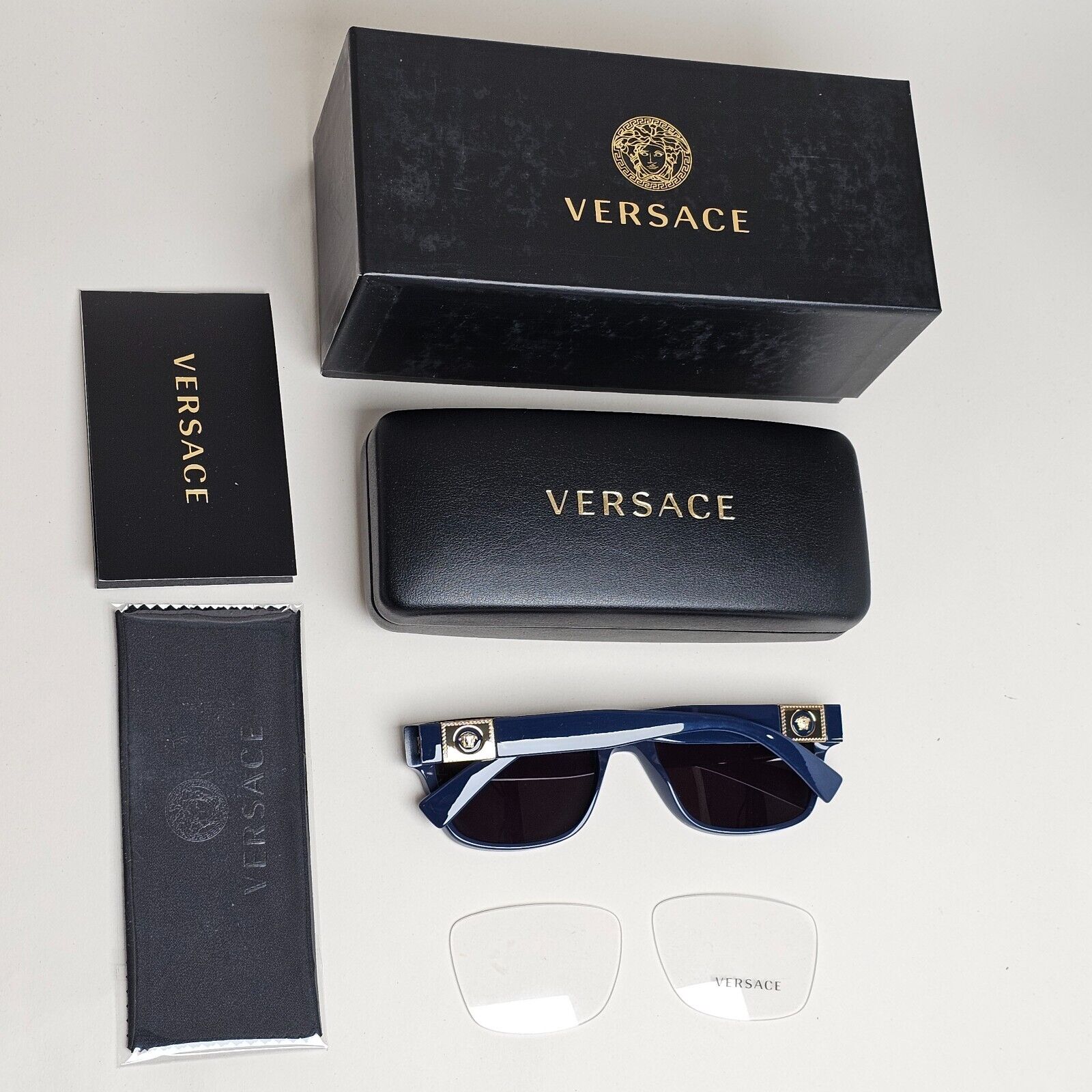 Versace Sunglasses Dark Blue Gold Medusa Square Rectangle MOD VE 3295 5342 54mm