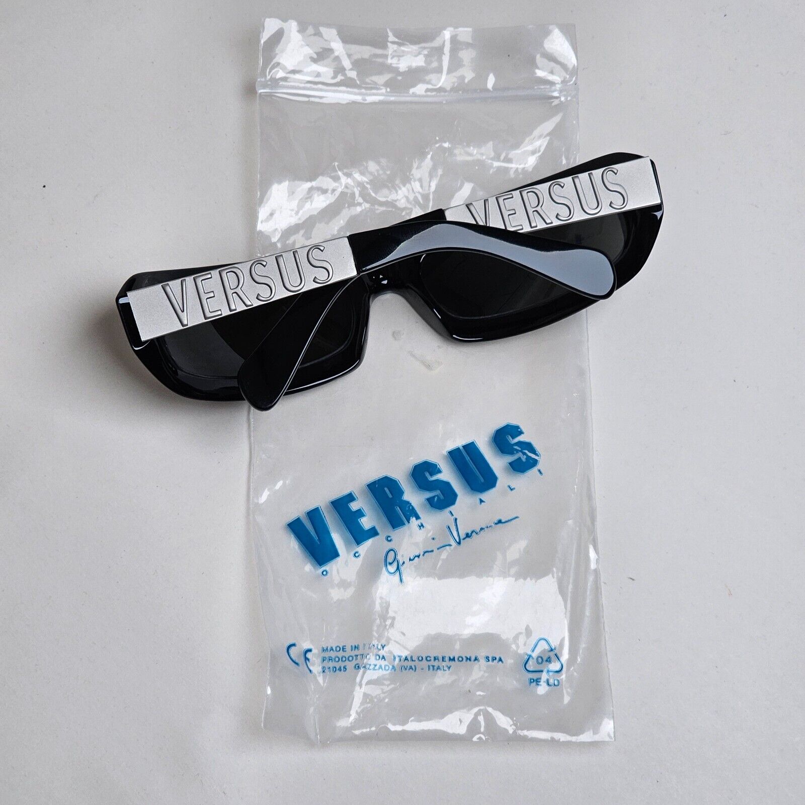 Versus Sunglasses 1996 by Gianni Versace Vintage Black Silver MOD E48/A COL 681