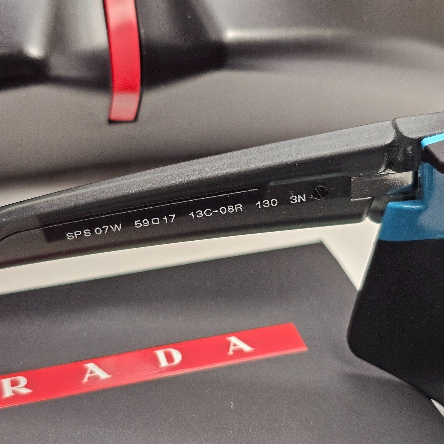 Prada Sunglasses Blue Mirror Grey Rubber Side Shields PS07WS SPS 07W 13C-08R