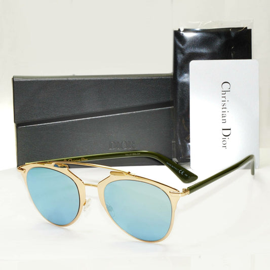 Authentic Dior Womens Gold Blue Mirror Designer Sunglasses Reflected XX83J