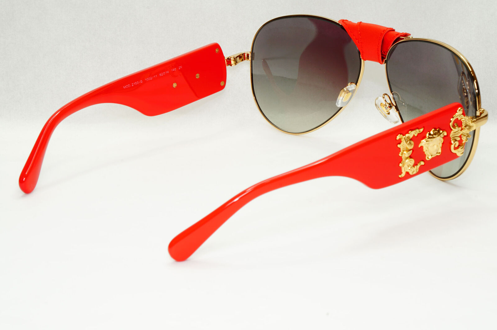 Versace Sunglasses Red Gold Grey Gradient Medusa Pilot MOD VE 2150-Q 1002/11 VV