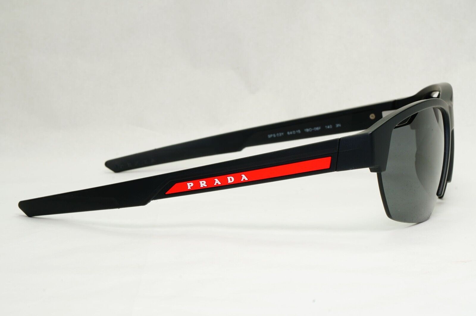 Prada Sunglasses Black Matte Wrap Grey Lens Vents PS03YS SPS 03Y 1BO-06F 64mm