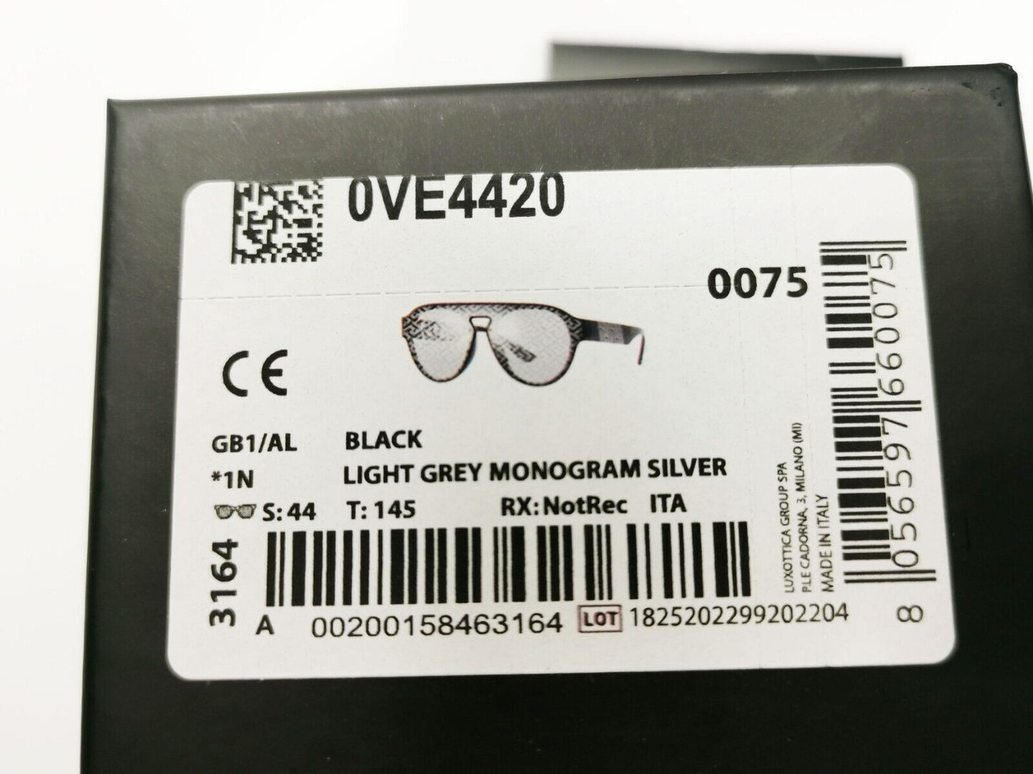 Versace Monogram Mirror Sunglasses Black Silver Pattern Pilot VE 4420 GB1/AL