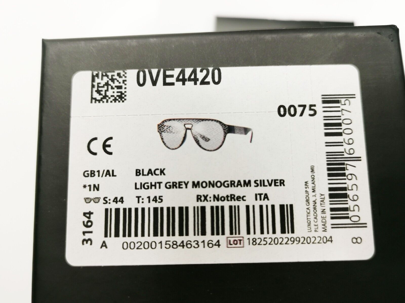 Versace Monogram Mirror Sunglasses Black Silver Pattern Pilot VE 4420 GB1/AL