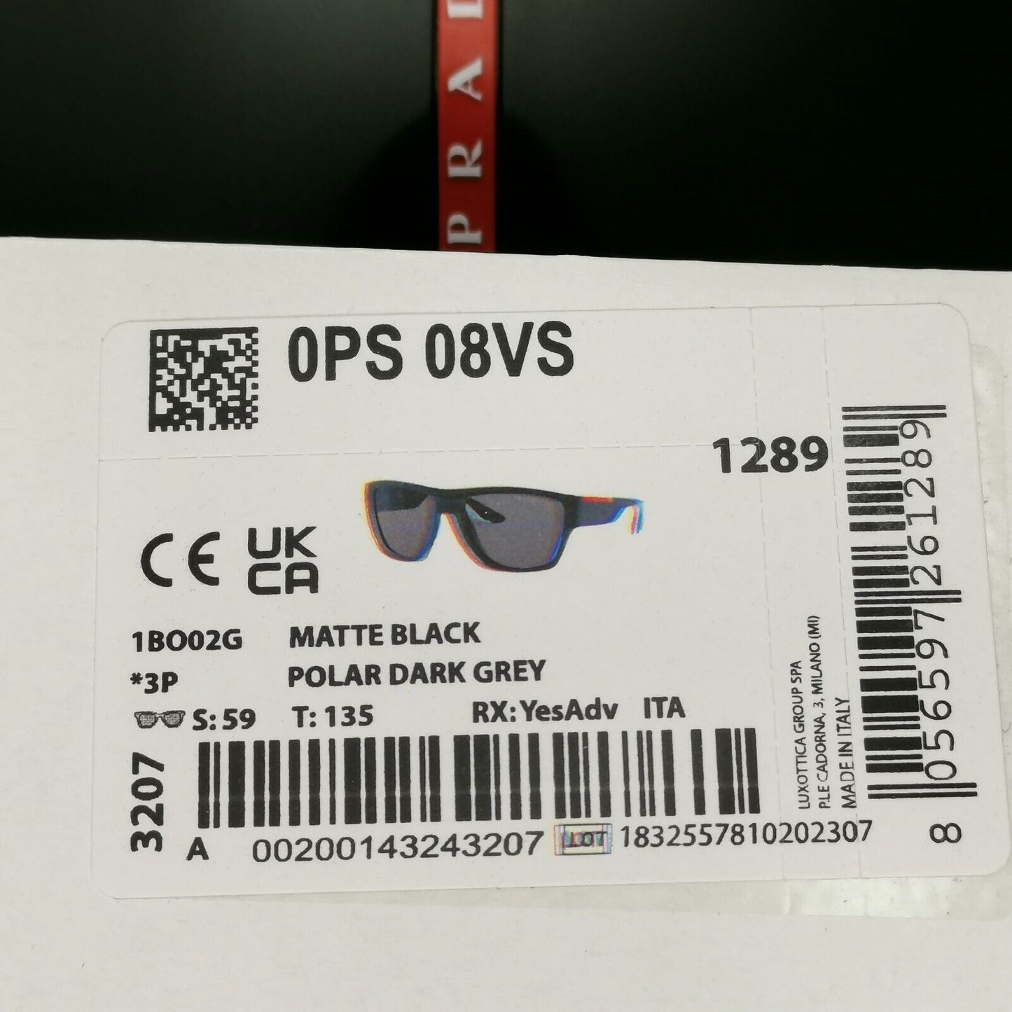 Prada Sunglasses Black Polarized Square Wrap Matte PS08VS SPS 08V 1BO-02G 59mm
