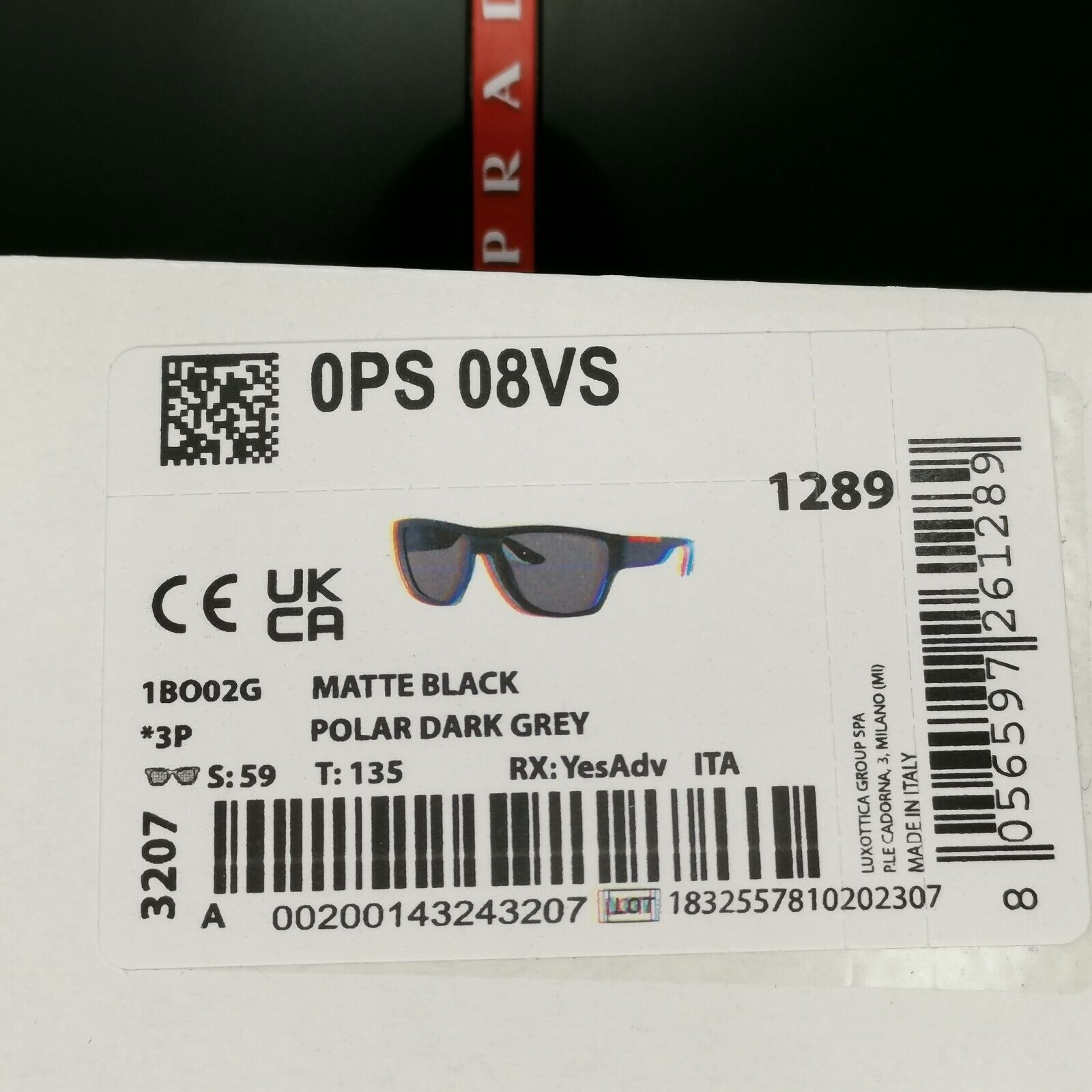 Prada Sunglasses Black Polarized Square Wrap Matte PS08VS SPS 08V 1BO-02G 59mm