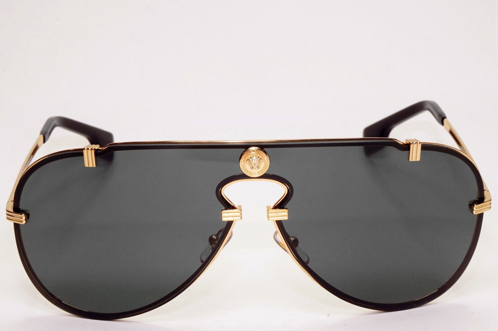 Versace Sunglasses Black Gold Pilot Medusa Metal Shield MOD VE 2243 1002/87