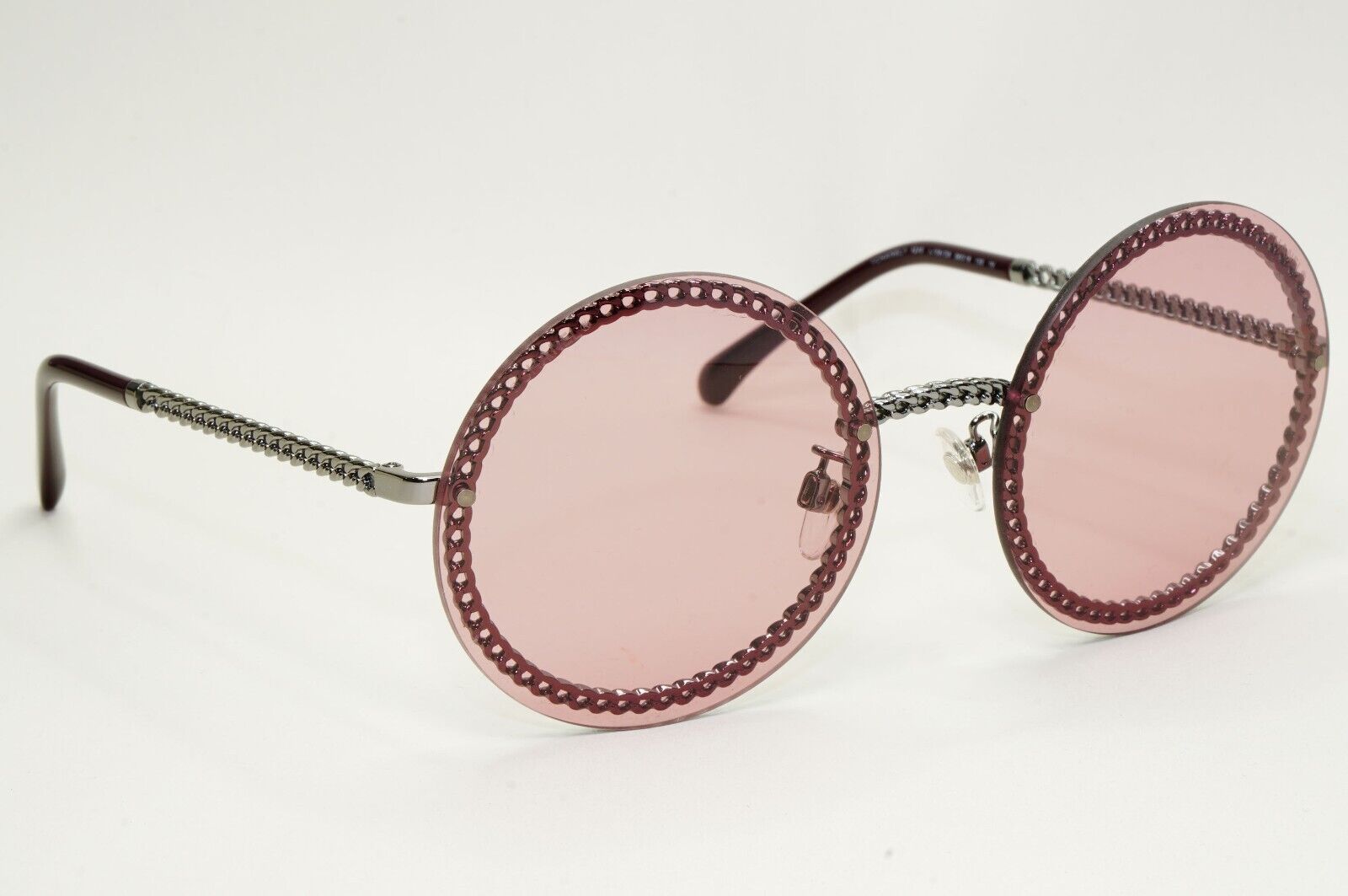 Chanel Sunglasses Chain Round Rimless Metal Grey Gunmetal Pink CH 4245 c.108/D8