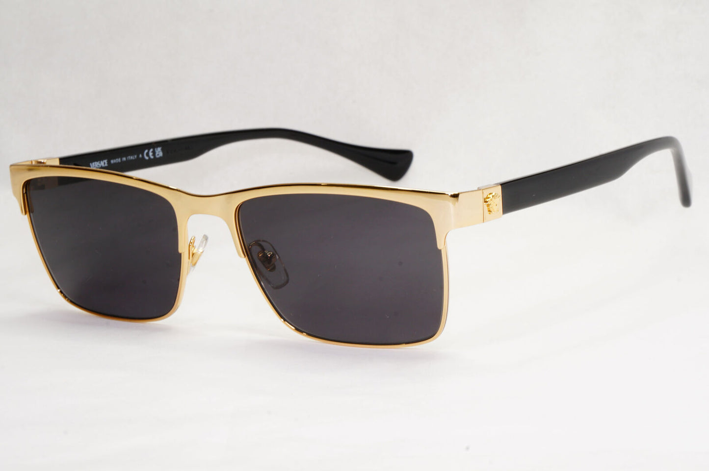 Versace Sunglasses Black Gold Square Metal Glossy MOD VE 1285 1002 56mm [B]