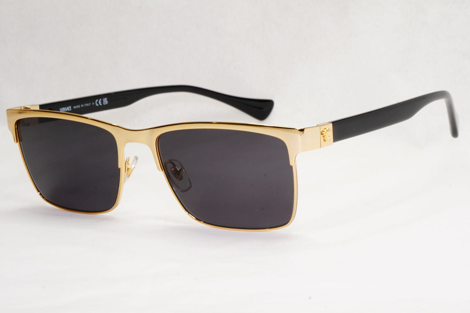 Versace Sunglasses Black Gold Square Metal Glossy MOD VE 1285 1002 56mm [B]