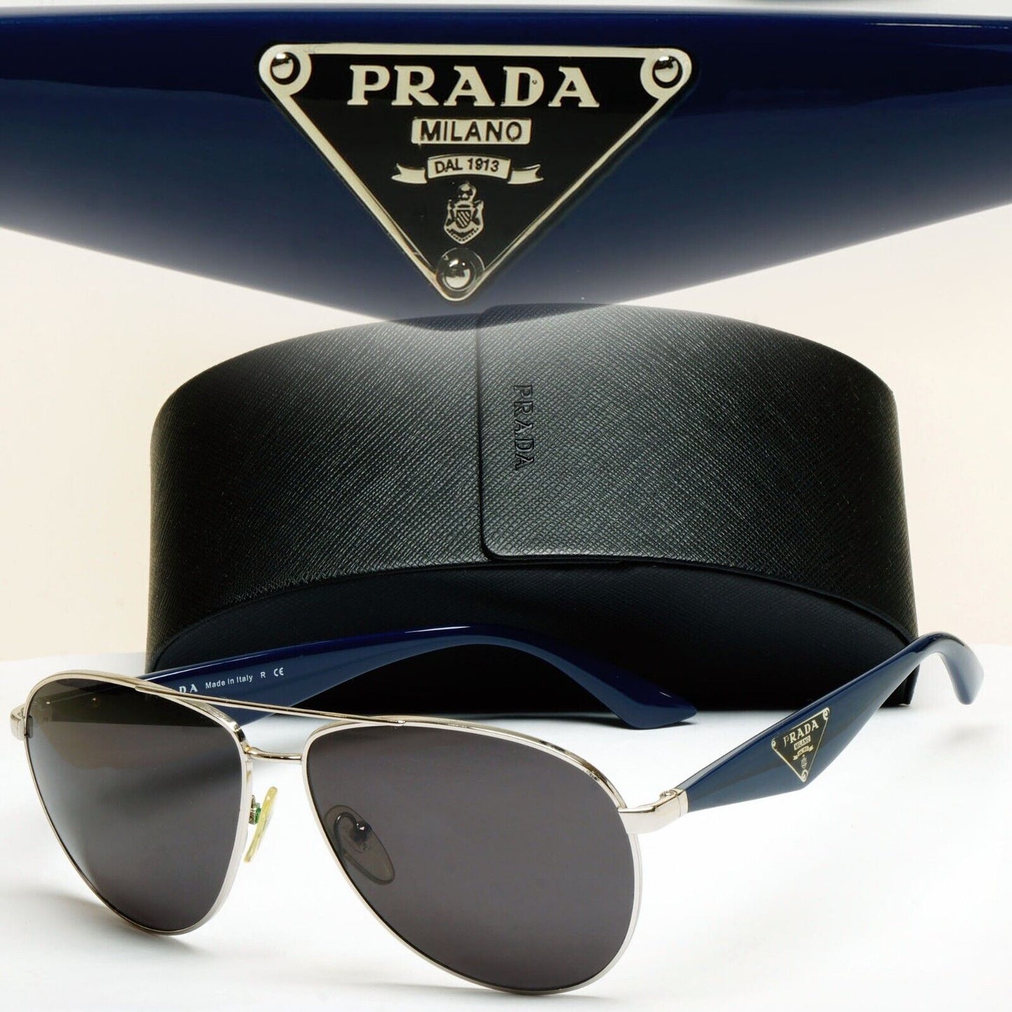 Prada Sunglasses Triangle Logo Black Blue Pilot PR53QS SPR 53Q 1BC-2H2 290125