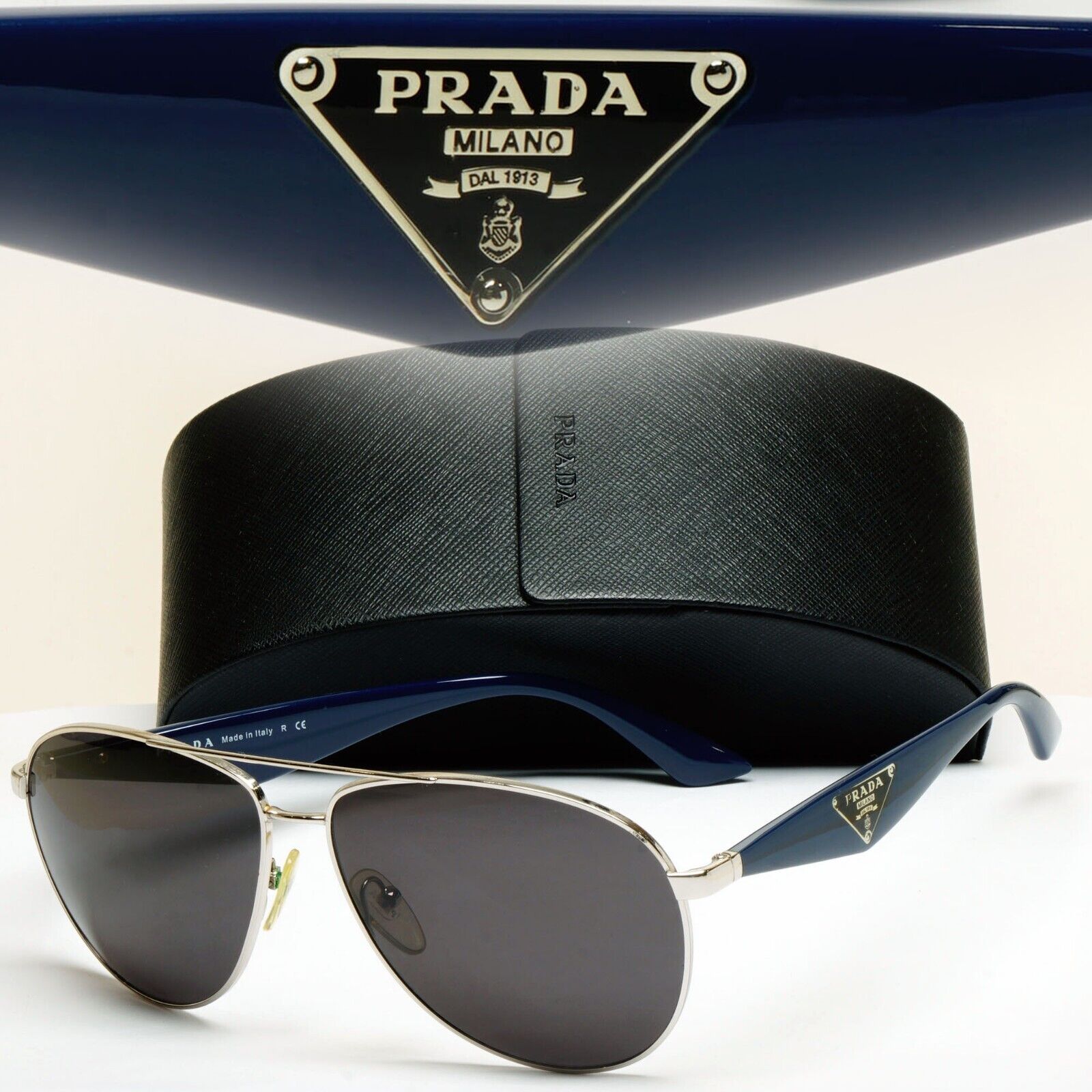 Prada Sunglasses Triangle Logo Black Blue Pilot PR53QS SPR 53Q 1BC-2H2 290125