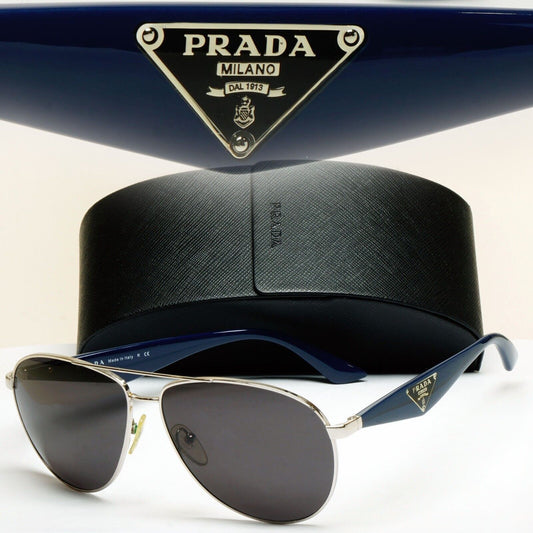 Prada Sunglasses Triangle Logo Black Blue Pilot PR53QS SPR 53Q 1BC-2H2 290125