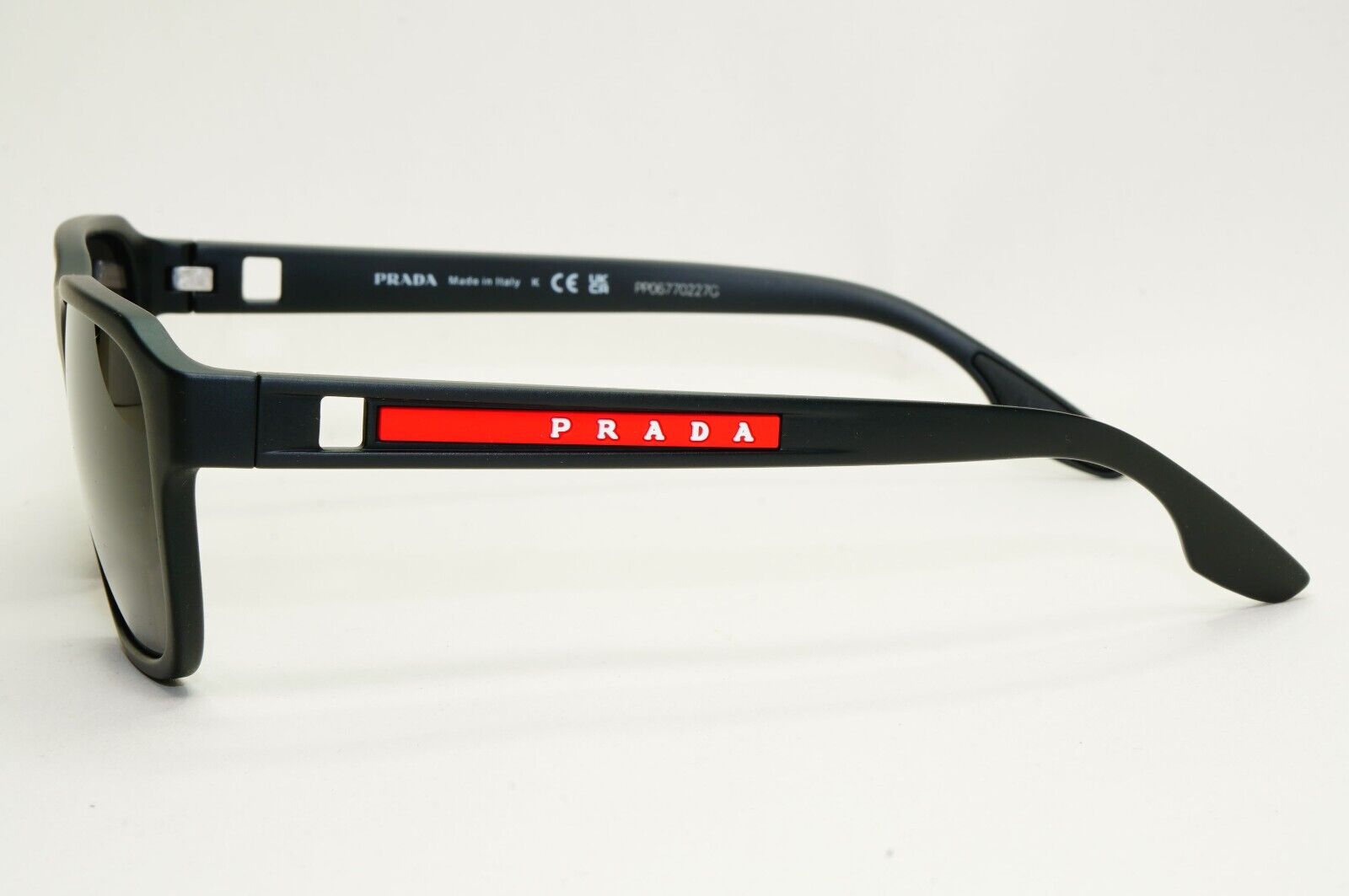 Prada Sunglasses Black Matte Rubber Square Red PS04NV VPS 04N DG0-1O1 54mm