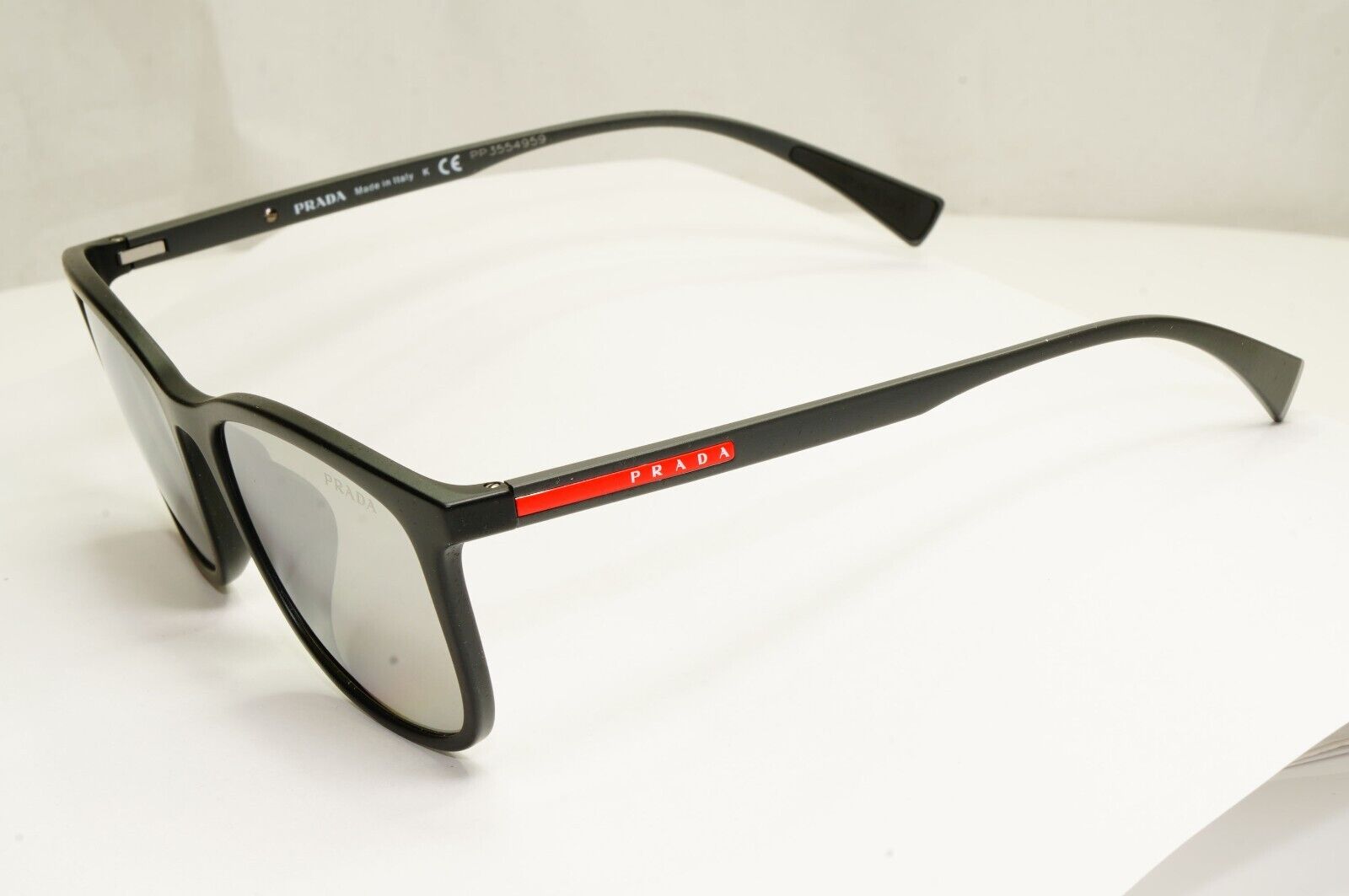 Prada Black Grey Mirror Silver Square Lightweight Sunglasses SPS 01T F DG0-2B0