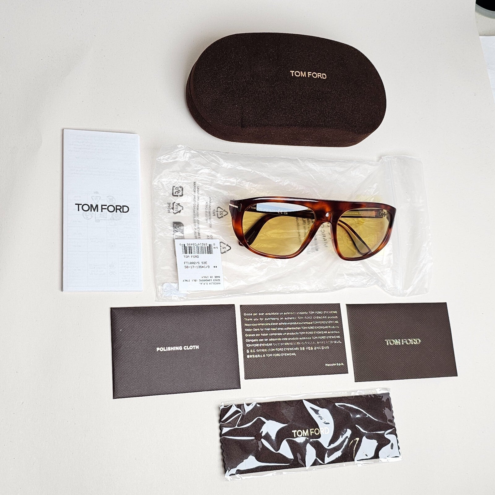 Tom Ford Sunglasses Edward-02 Photochromic Yellow Brown FT1002 TF 1002 53E