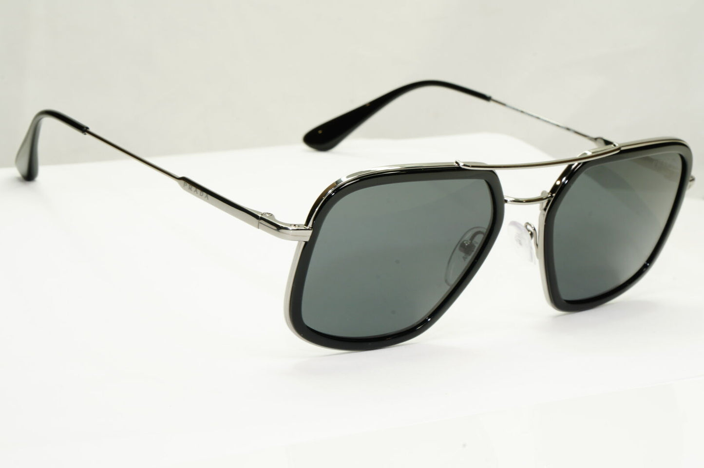 Prada Black Square Sunglasses Silver Pilot Metal PR57XS SPR 57X M4Y-5S0