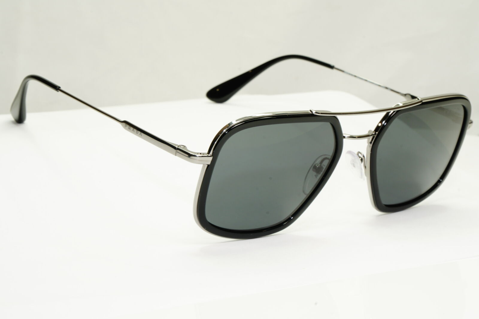 Prada Black Square Sunglasses Silver Pilot Metal PR57XS SPR 57X M4Y-5S0