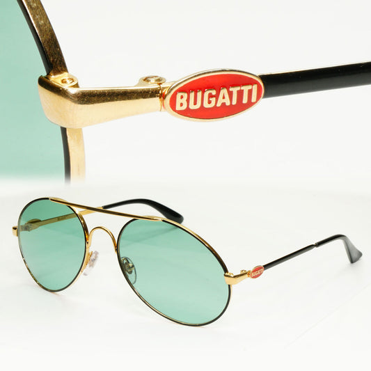 Bugatti 1980s France Sunglasses Vintage Pilot Gold Black Red Green Metal 261022