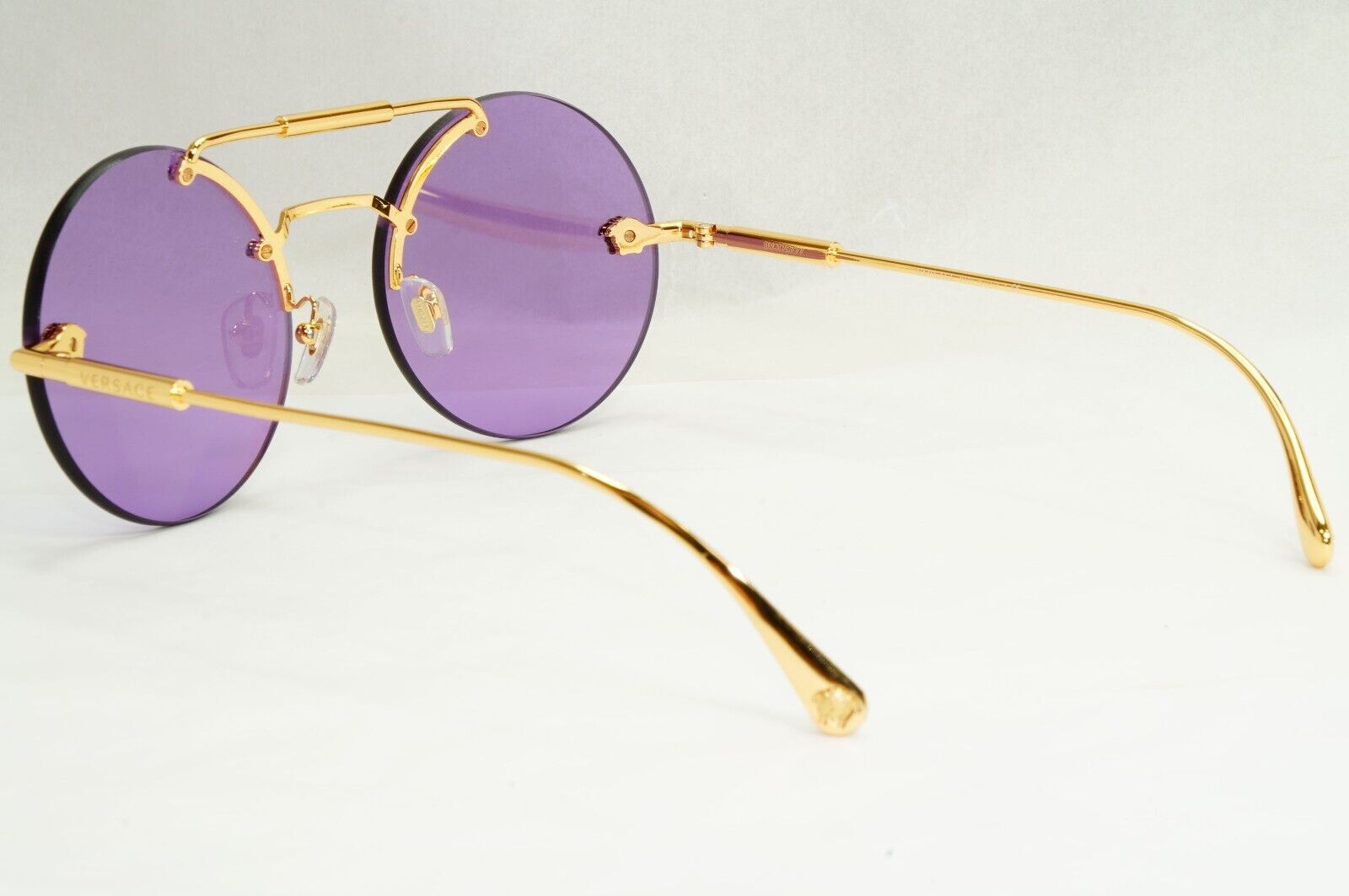 Versace Sunglasses Gold Round Rimless Medusa Violet MOD VE 2244 1002/69 56mm