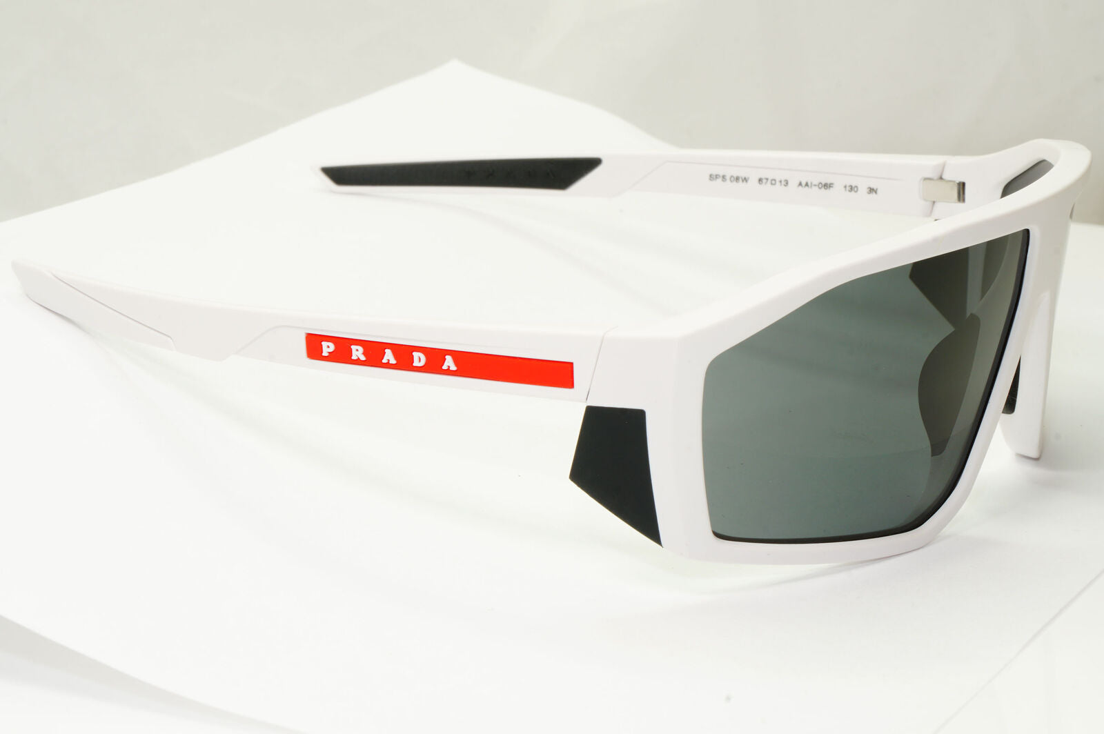 Prada White Black Sunglasses Wrap Red Stripe Mens Rossa PS08WS SPS 08W AAI-06F