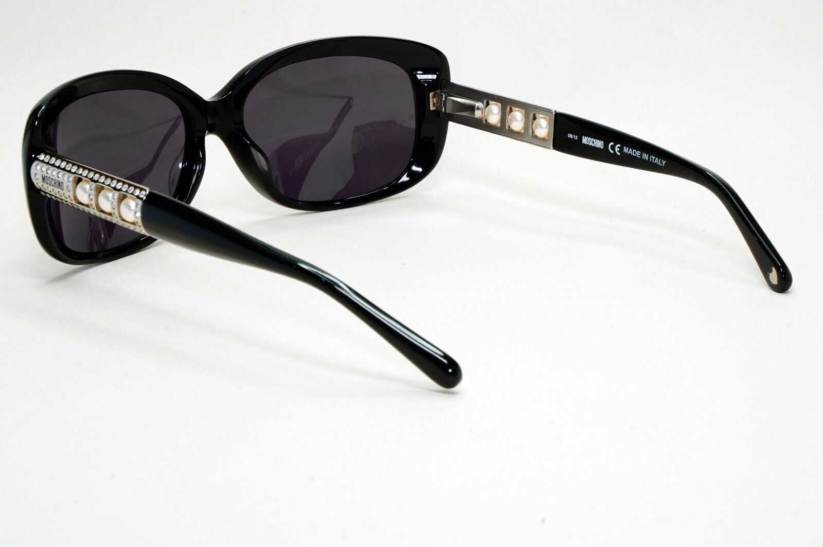 Moschino Sunglasses 2005 Vintage Black Silver Pearl Square MO572 01 101124