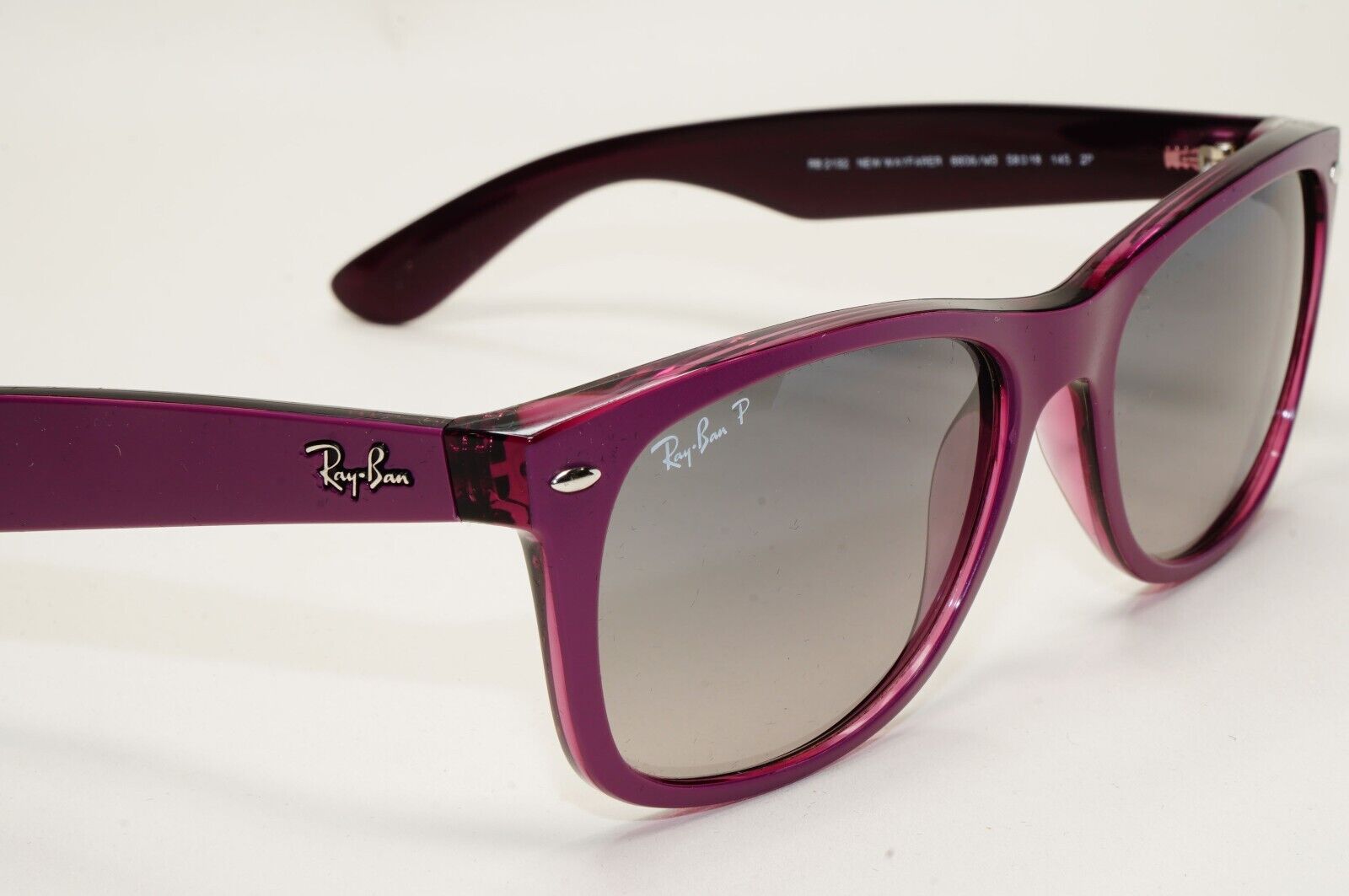 Ray-Ban Sunglasses Polarised New Wayfarer Grey Violet RB 2132 6606/M3 58mm Large