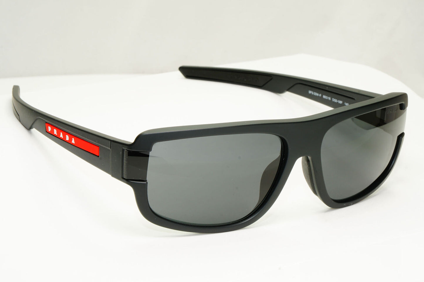 Prada Black Sunglasses Rectangle Rubber Red Stripe Sport PS03WFS SPS 03W DG0-06F