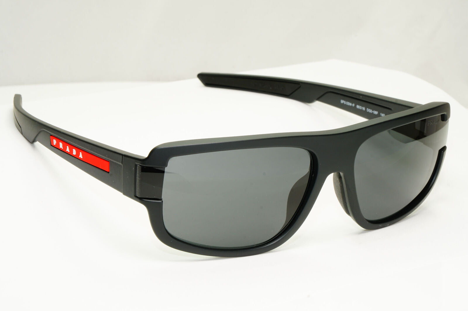 Prada Black Sunglasses Rectangle Rubber Red Stripe Sport PS03WFS SPS 03W DG0-06F