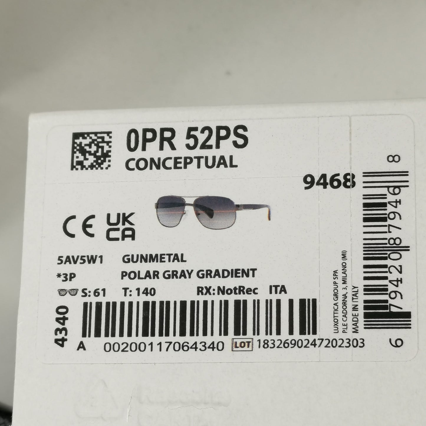 Prada Sunglasses Polarized Black Grey Gradient Gunmetal PR52PS SPR 52P 5AV-5W1