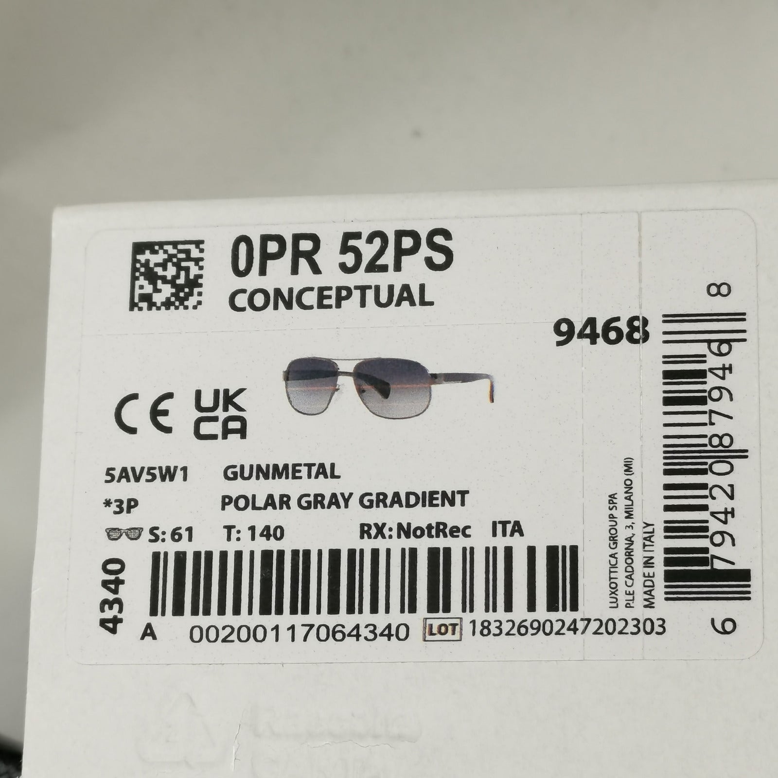 Prada Sunglasses Polarized Black Grey Gradient Gunmetal PR52PS SPR 52P 5AV-5W1