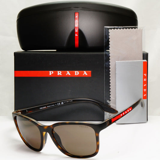Prada Brown Sunglasses Tortoiseshell Square Red Stripe PS02WS SPS 02W 581-06H